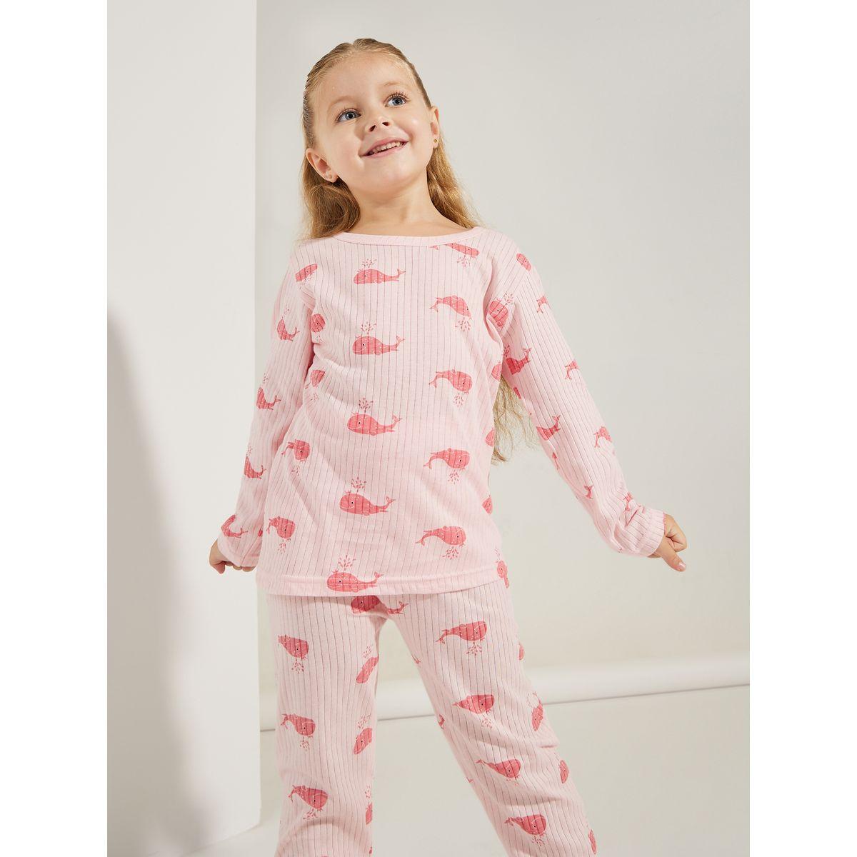 Styli Whale Graphic Print Knit T-Shirt & Pyjama Set-girls-clothing-nightwear-image-3
