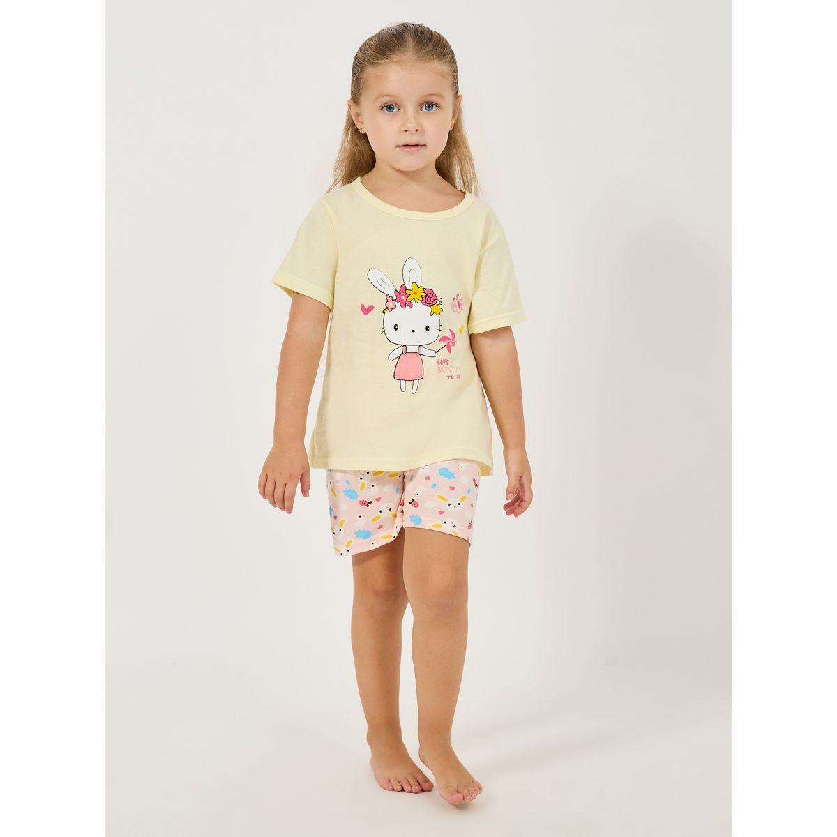 Styli Floral Bunny Print Cotton T-Shirt & Shorts Set-girls-clothing-nightwear-image-2