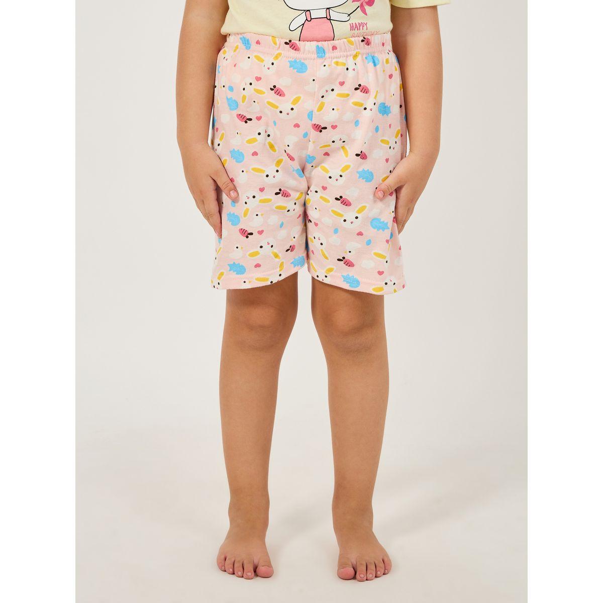Styli Floral Bunny Print Cotton T-Shirt & Shorts Set-girls-clothing-nightwear-image-6