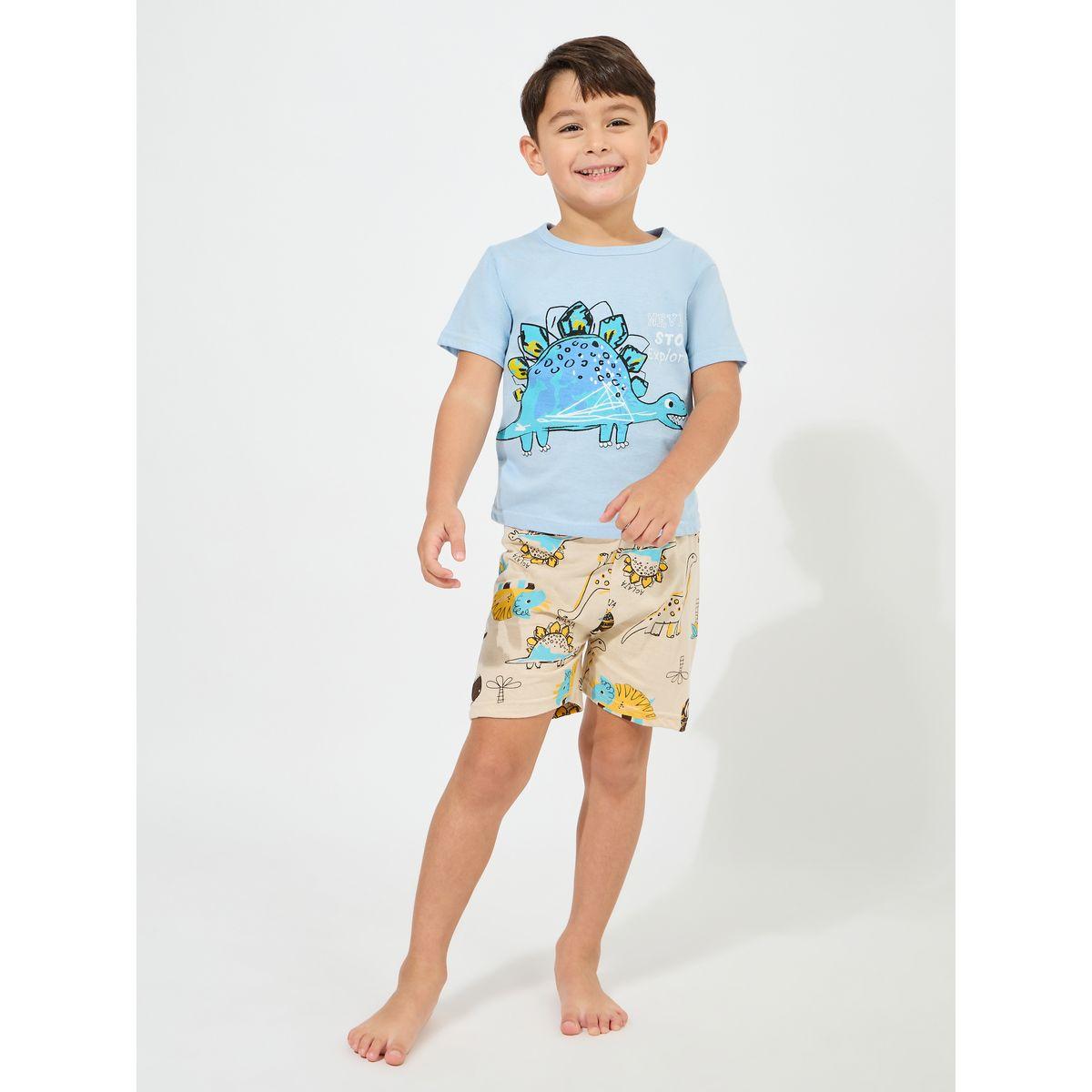 Styli Dinosaur Print Cotton T-Shirt & Shorts Set-boys-clothing-nightwear-image-1