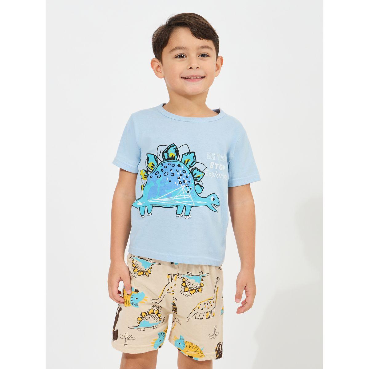 Styli Dinosaur Print Cotton T-Shirt & Shorts Set-boys-clothing-nightwear-image-2