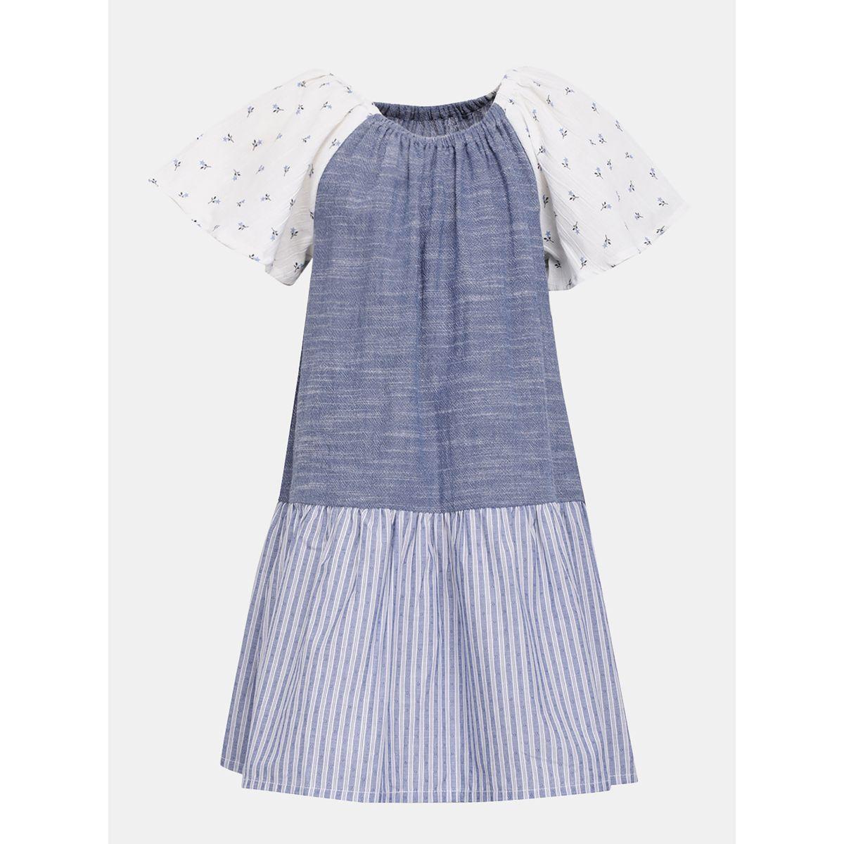 Styli Colorblock Textured Angel Sleeves A-Line Dress-girls-clothing-dressesandjumpsuits-image-1