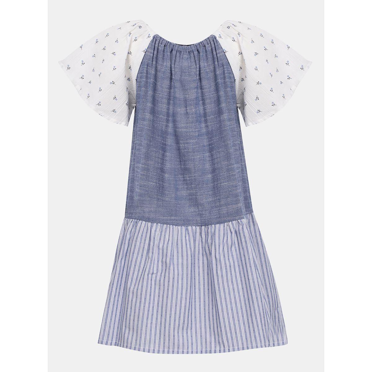 Styli Colorblock Textured Angel Sleeves A-Line Dress-girls-clothing-dressesandjumpsuits-image-2