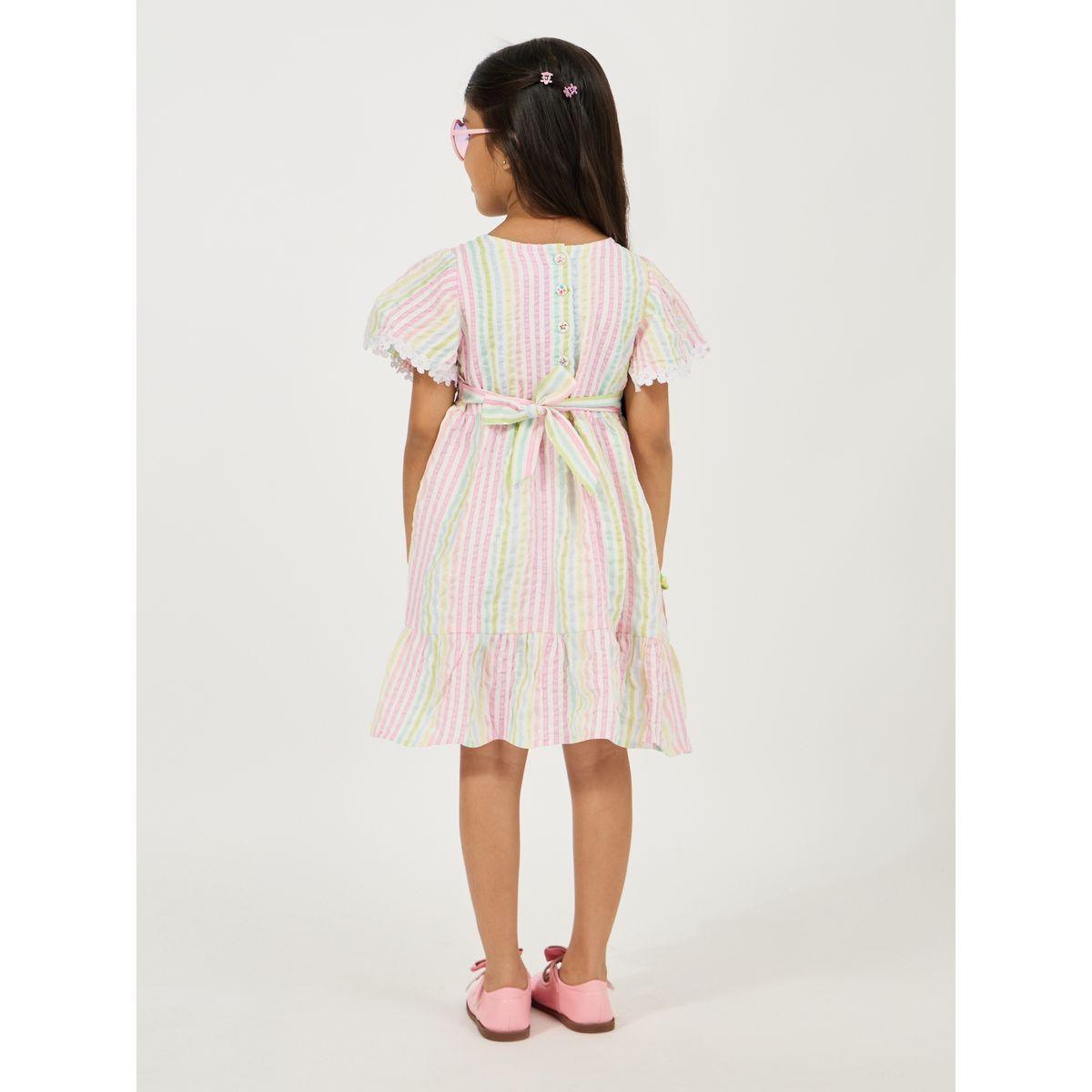 فستان مخطط بطول الركبة مع اكمام فلوت-girls-clothing-dressesandjumpsuits-image-4
