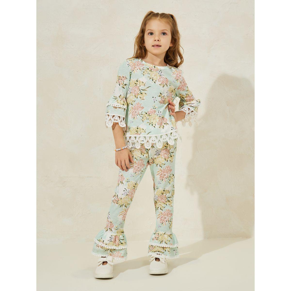 Styli Floral Print 3/4 Sleeve Top & Pants Set-girls-clothing-setsandcoords-image-1