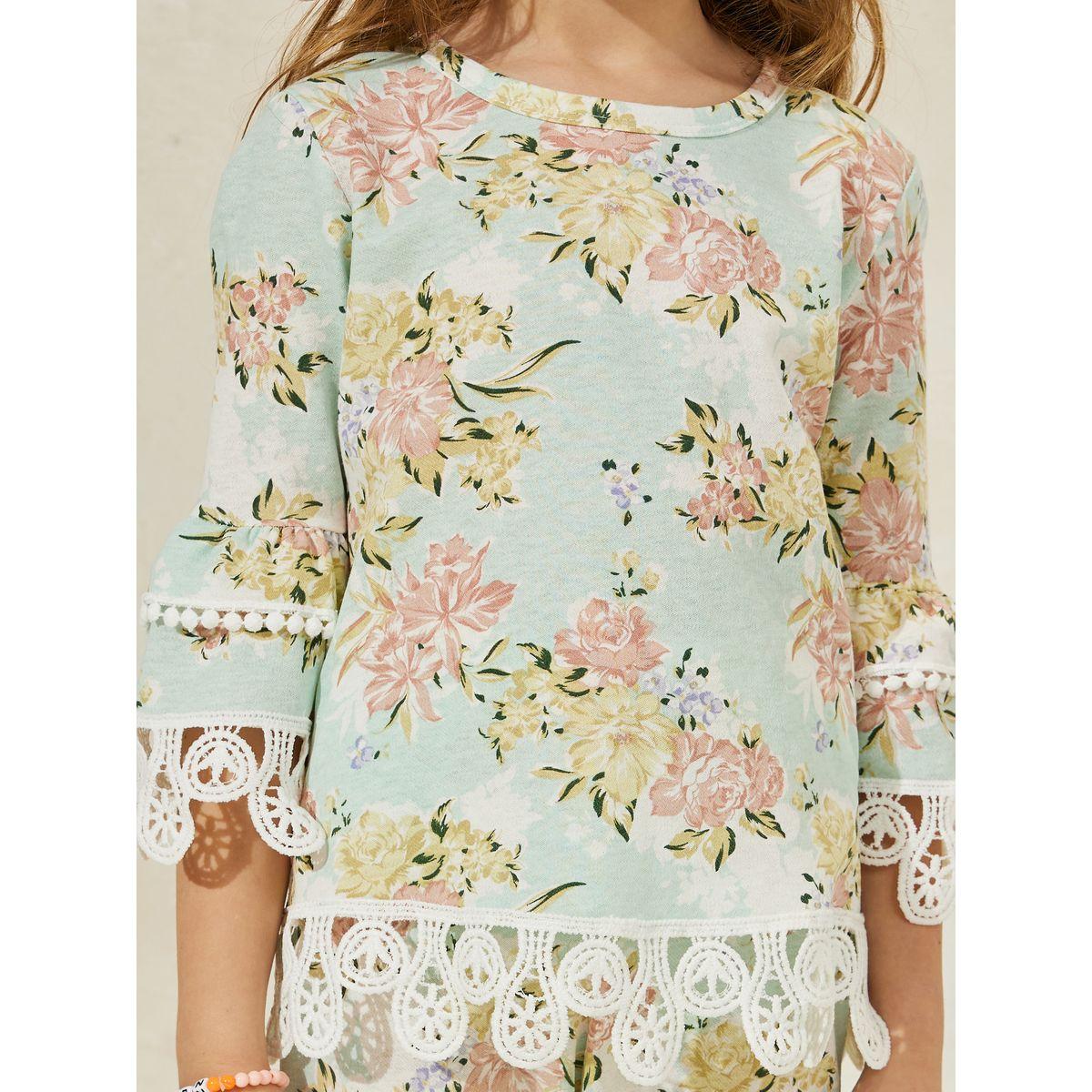 Styli Floral Print 3/4 Sleeve Top & Pants Set-girls-clothing-setsandcoords-image-3