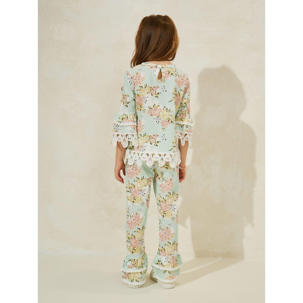 Styli Floral Print 3/4 Sleeve Top & Pants Set-girls-clothing-setsandcoords-image-4
