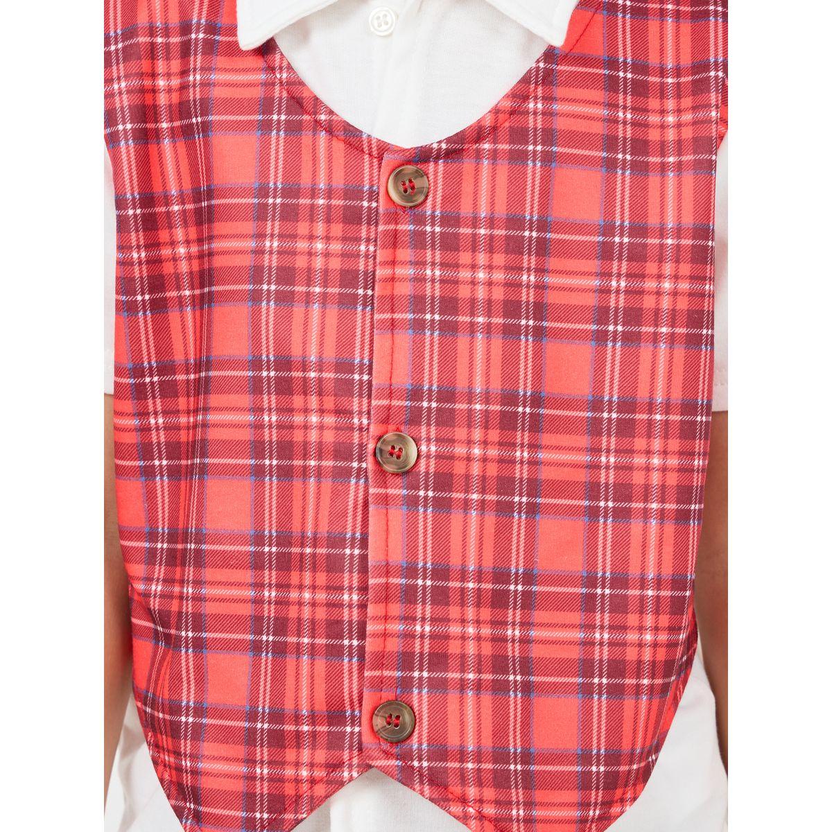 Styli Pack of 3 - Solid Shirt Checked Vest and Short Set-boys-clothing-setsandcoords-image-3