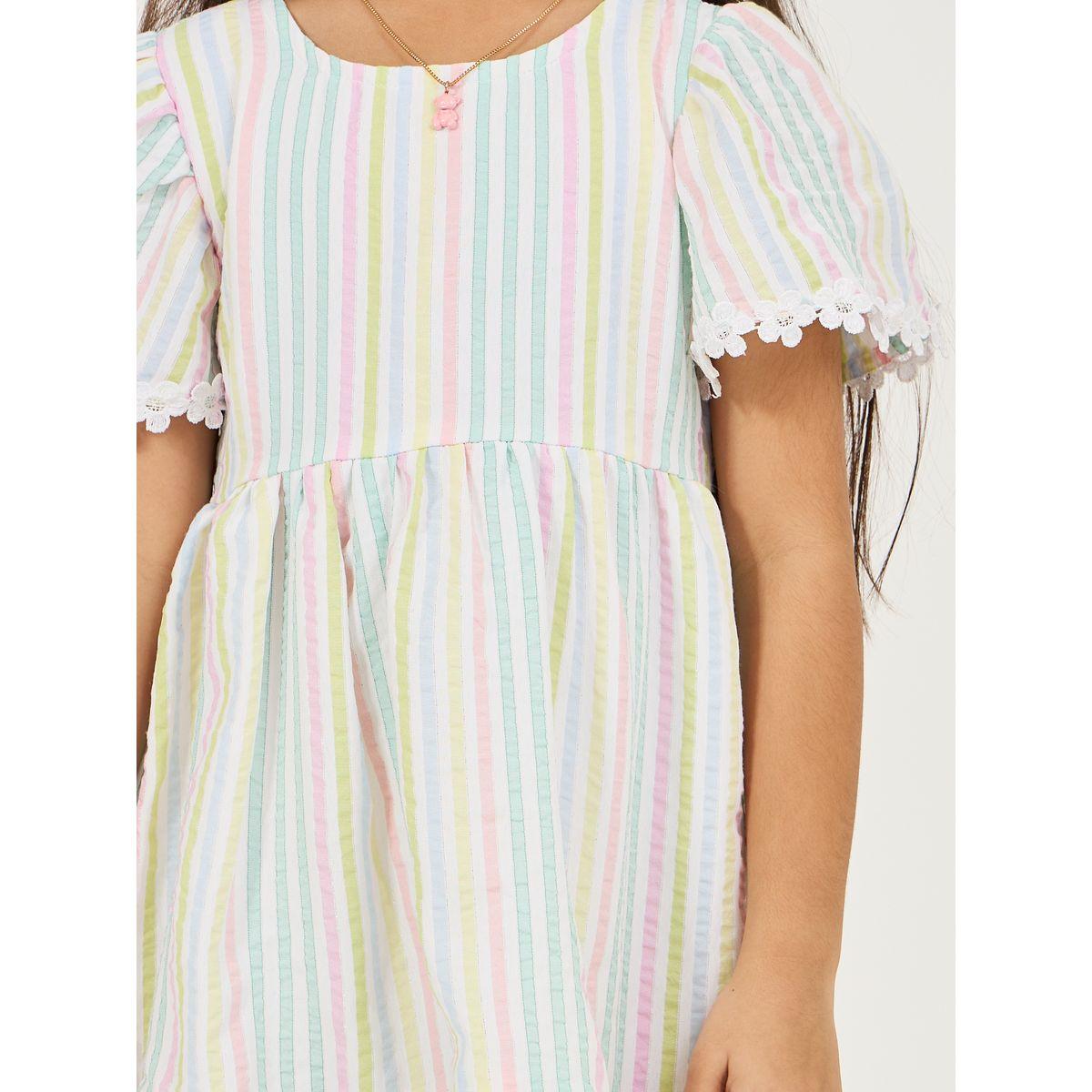 Styli Striped A-Line Knee Length Dress with Flute Sleeve-girls-clothing-dressesandjumpsuits-image-3