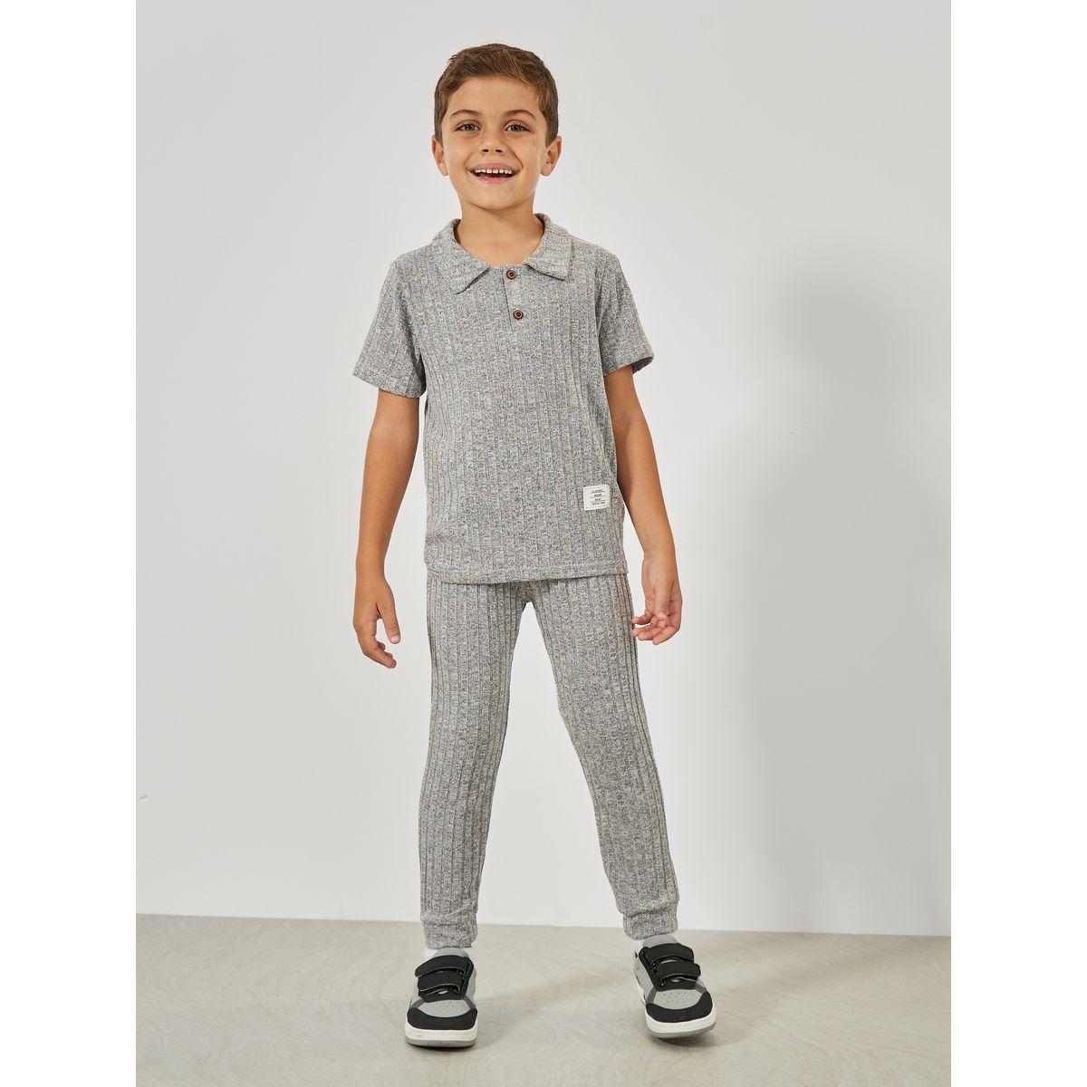 Styli Rib Knit Polo T-Shirt & Joggers Set-boys-clothing-setsandcoords-image-1