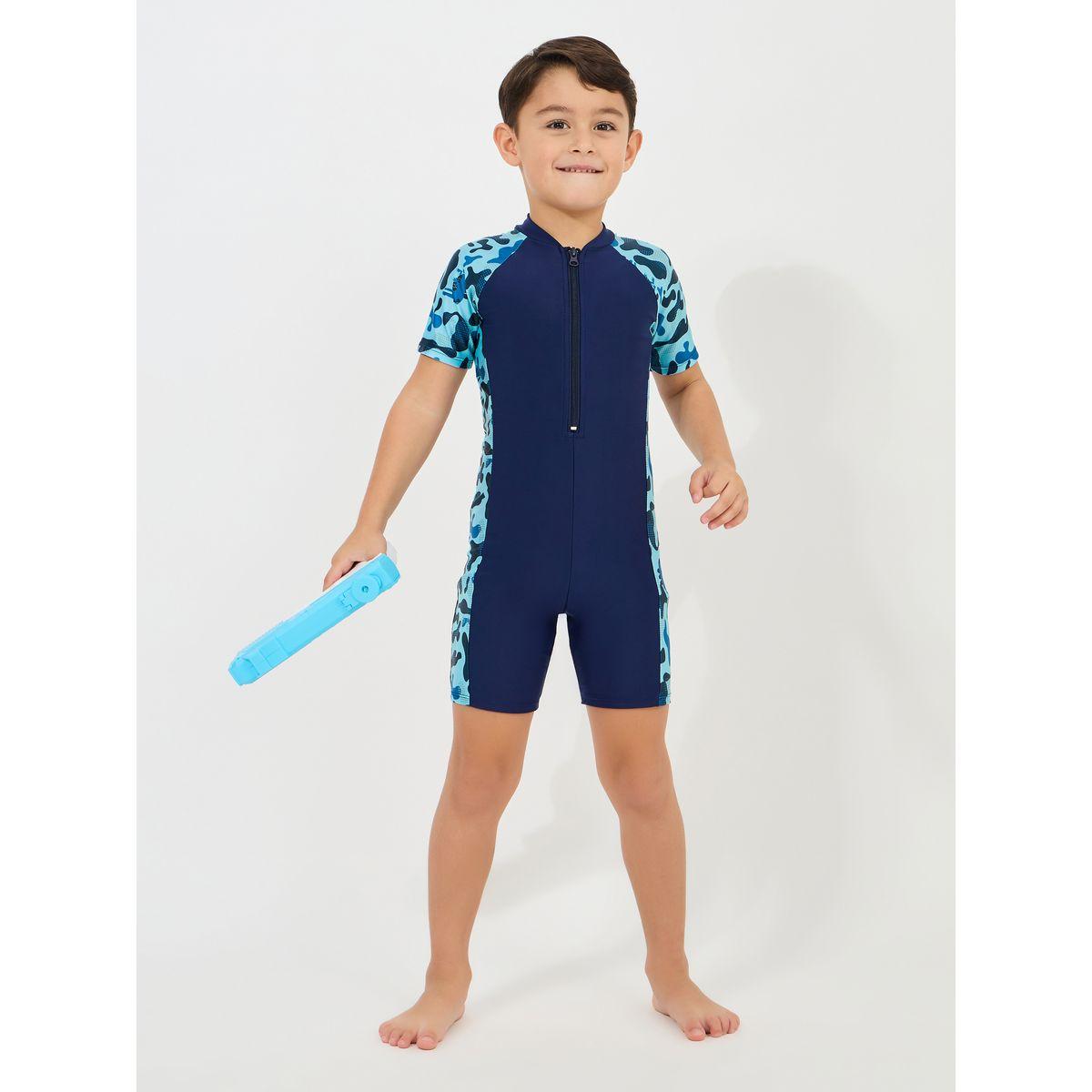 Styli Side Panel Printed Swimsuit with Half Zip-boys-clothing-sportswear-tops-image-1