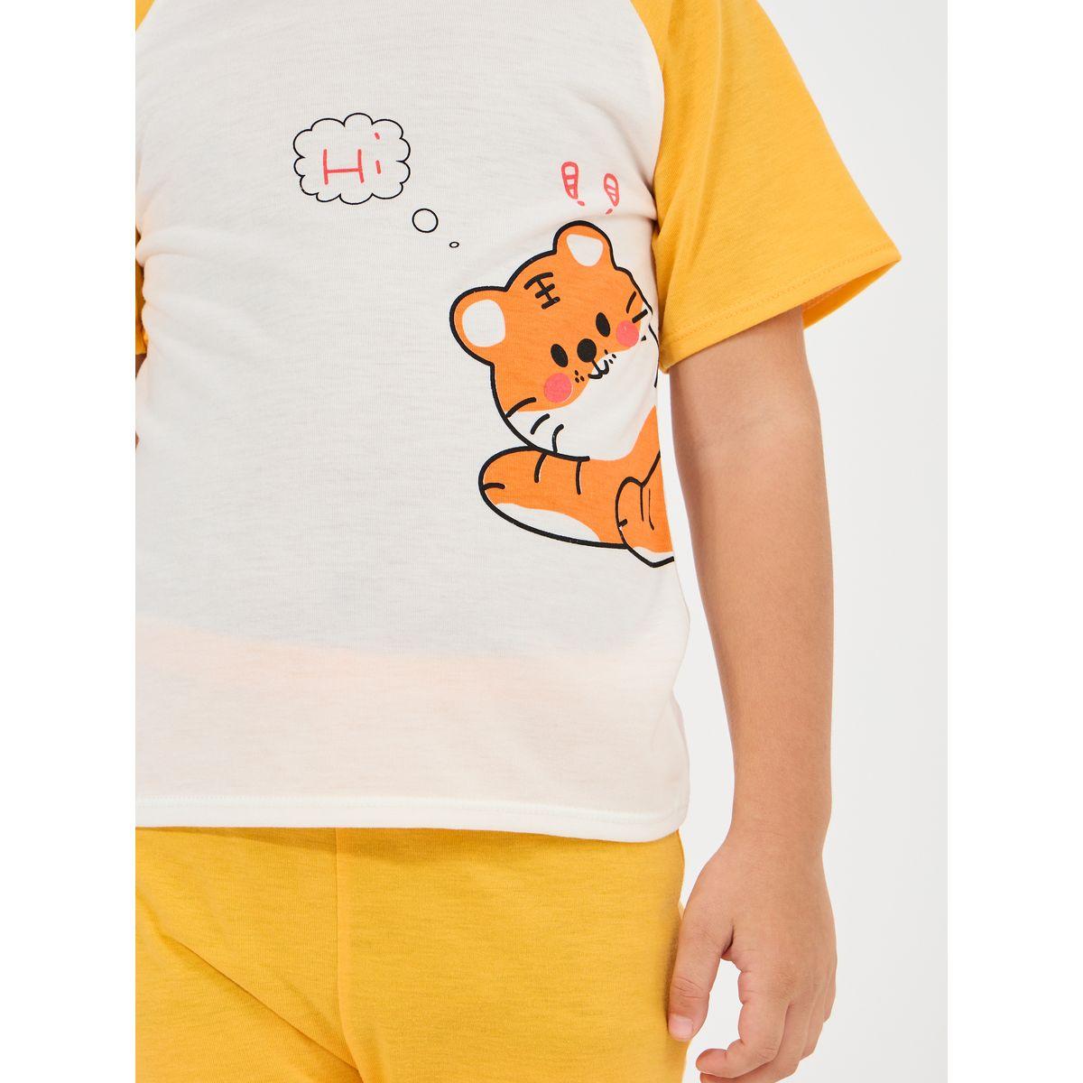 Styli Bear Print Raglan T-Shirt & Shorts Set-boys-clothing-nightwear-image-3