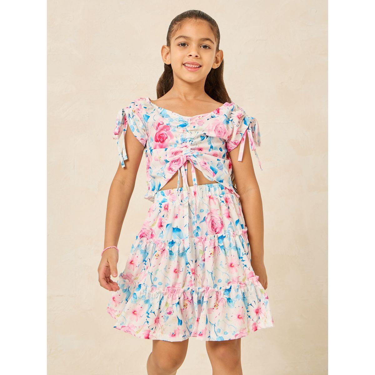 Styli Floral Print Ruched Top & Skirt Set-girls-clothing-setsandcoords-image-2