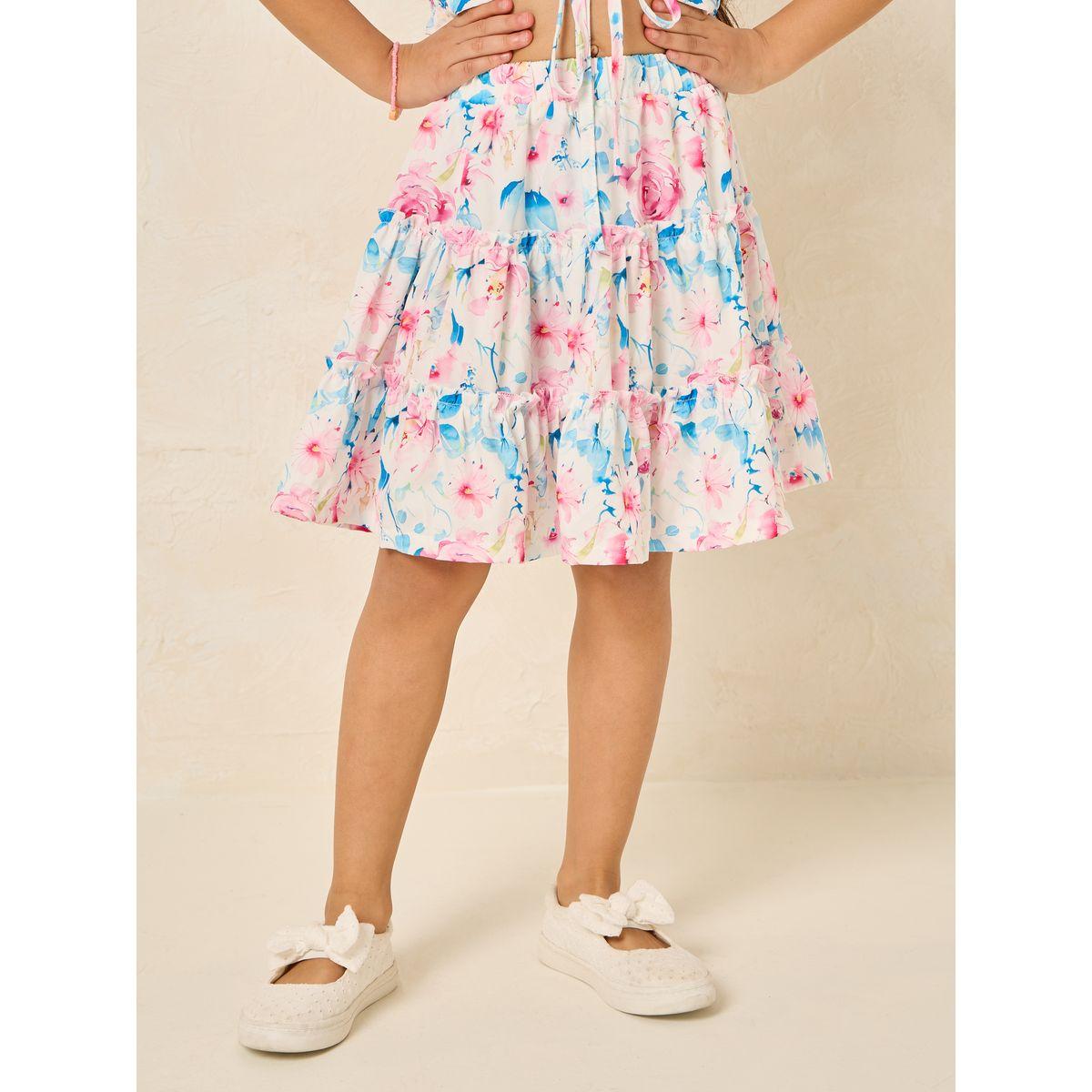 Styli Floral Print Ruched Top & Skirt Set-girls-clothing-setsandcoords-image-4