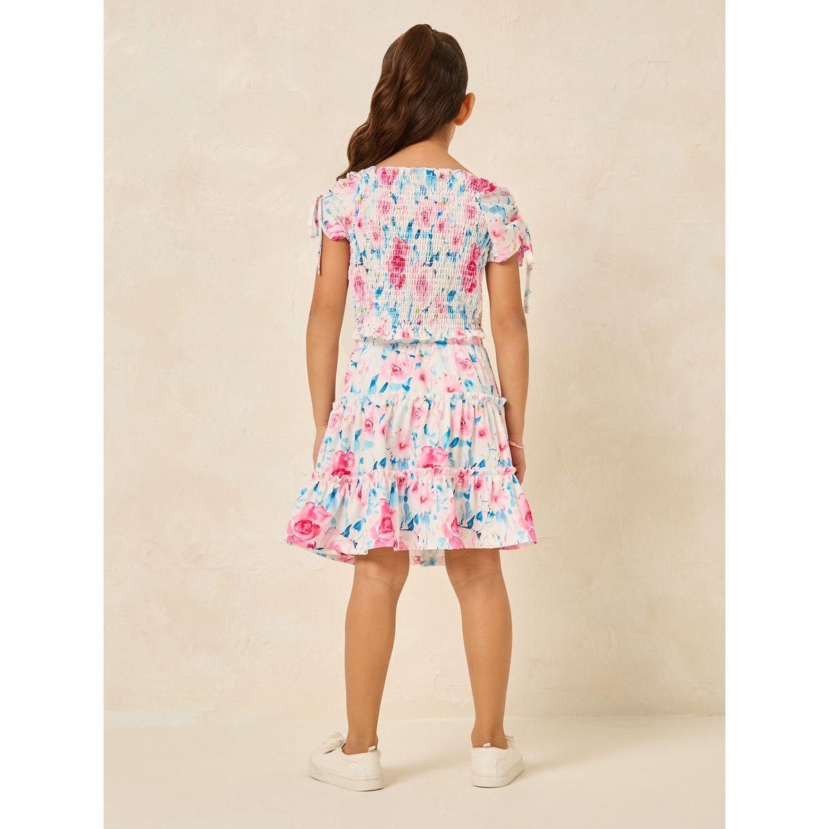 Styli Floral Print Ruched Top & Skirt Set-girls-clothing-setsandcoords-image-5