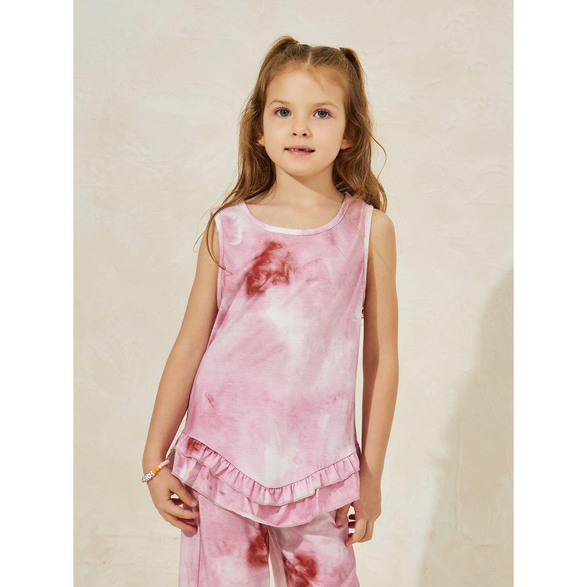 Styli Tie Dye Ruffle Hem Top & Wide Leg Pants Set-girls-clothing-setsandcoords-image-2