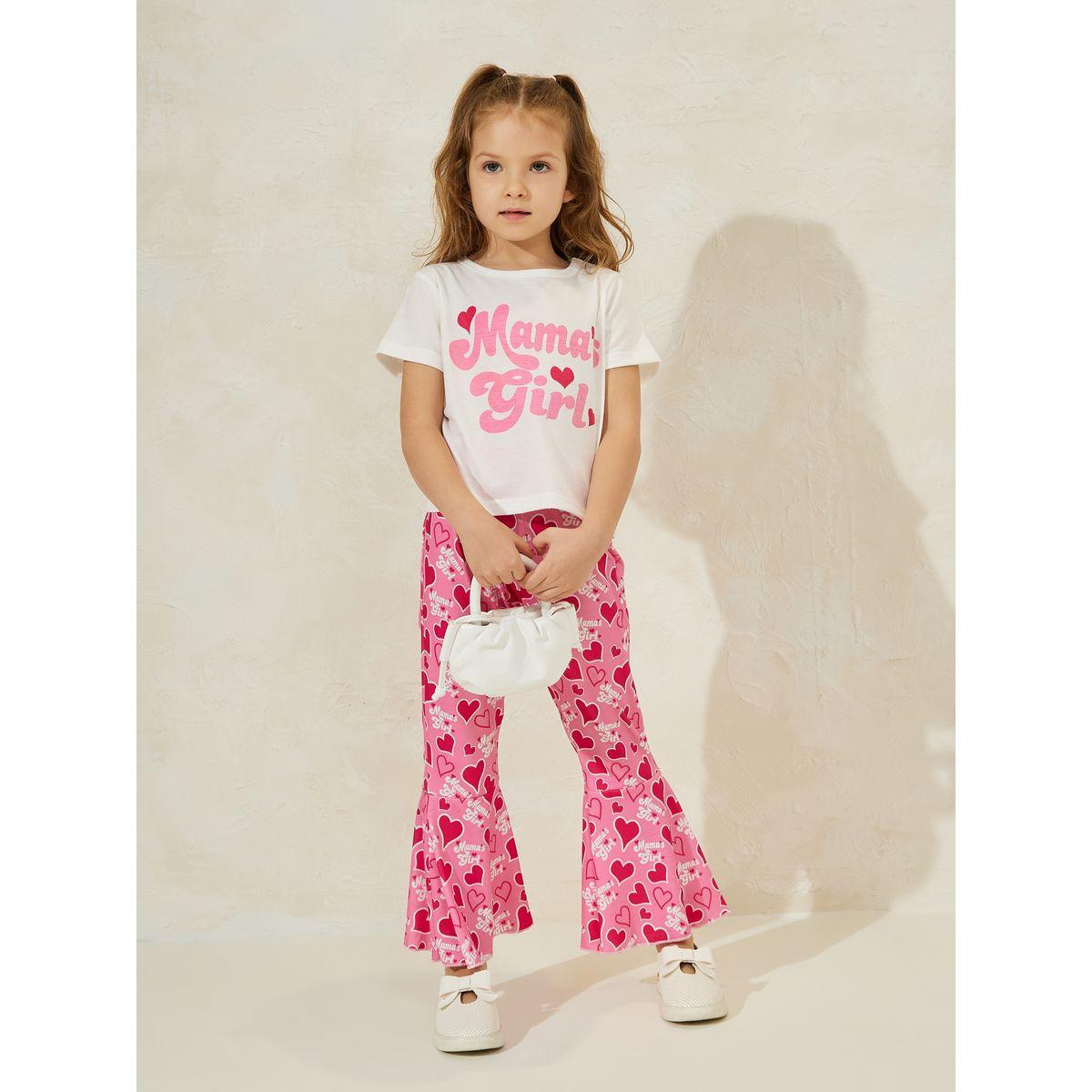 Styli Heart Print T-Shirt & Flare Hem Pants Set-girls-clothing-setsandcoords-image-1