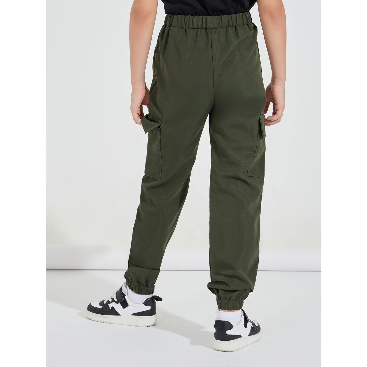 Styli Solid Elastic Waist Cargo Pants-boys-clothing-bottoms-trousers-image-4