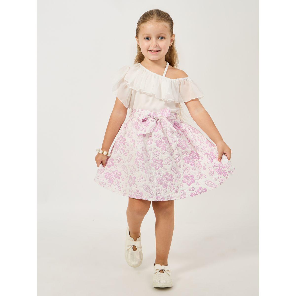 Styli Asymmetrical Ruffle Neck Top & Jacquard Skirt Set-girls-clothing-setsandcoords-image-1