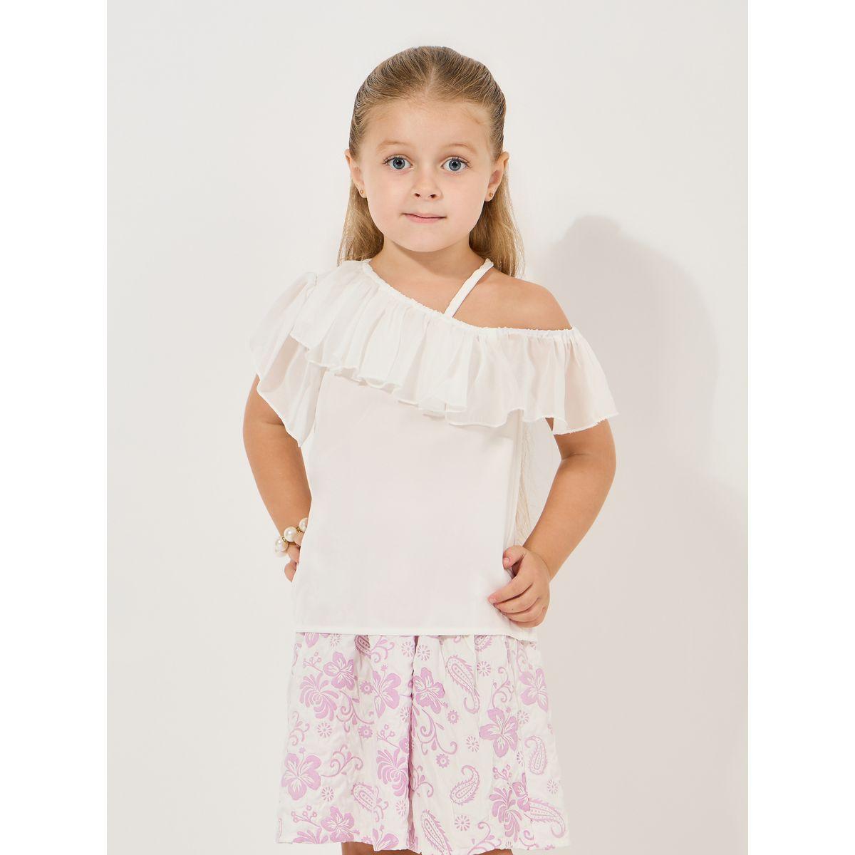 Styli Asymmetrical Ruffle Neck Top & Jacquard Skirt Set-girls-clothing-setsandcoords-image-2
