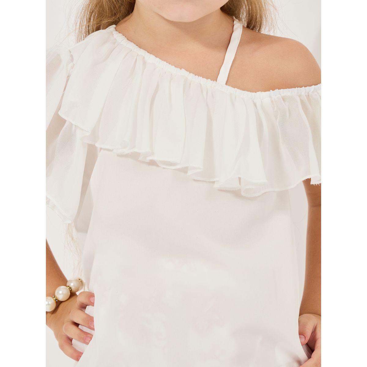 Styli Asymmetrical Ruffle Neck Top & Jacquard Skirt Set-girls-clothing-setsandcoords-image-3