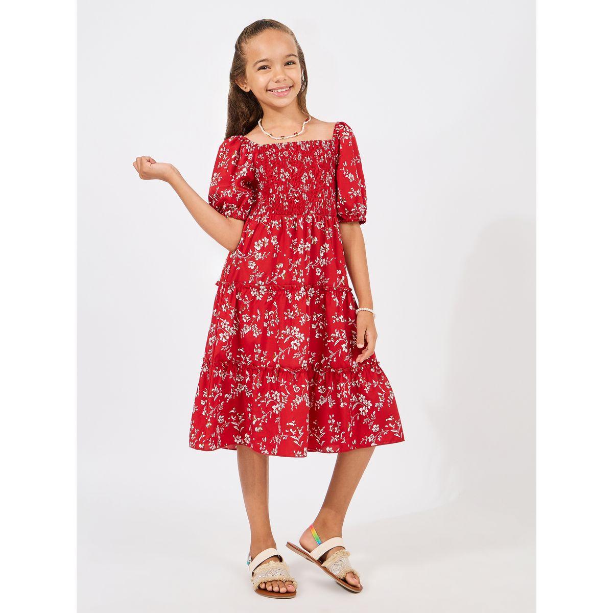 فستان مطبع بزهور مع كسرات واكمام منفوخة-girls-clothing-dressesandjumpsuits-image-1