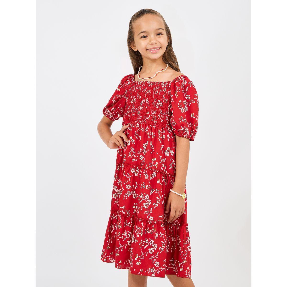 فستان مطبع بزهور مع كسرات واكمام منفوخة-girls-clothing-dressesandjumpsuits-image-2