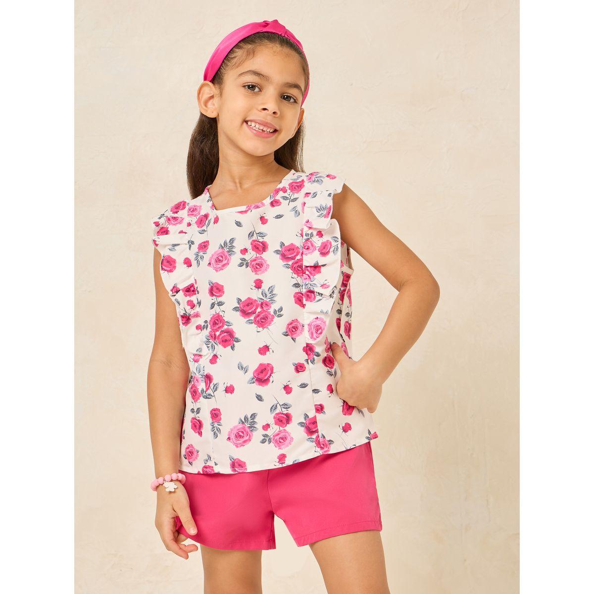 Styli Floral Print Top & Tie Belt Shorts Set-girls-clothing-setsandcoords-image-2