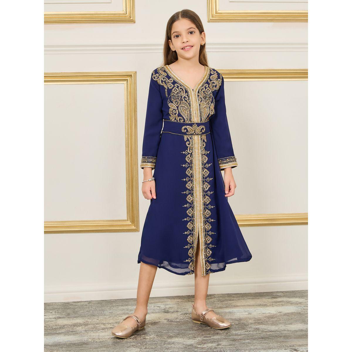 قفطان مزين بالخرز مع حزام خصر-girls-clothing-dressesandjumpsuits-image-1