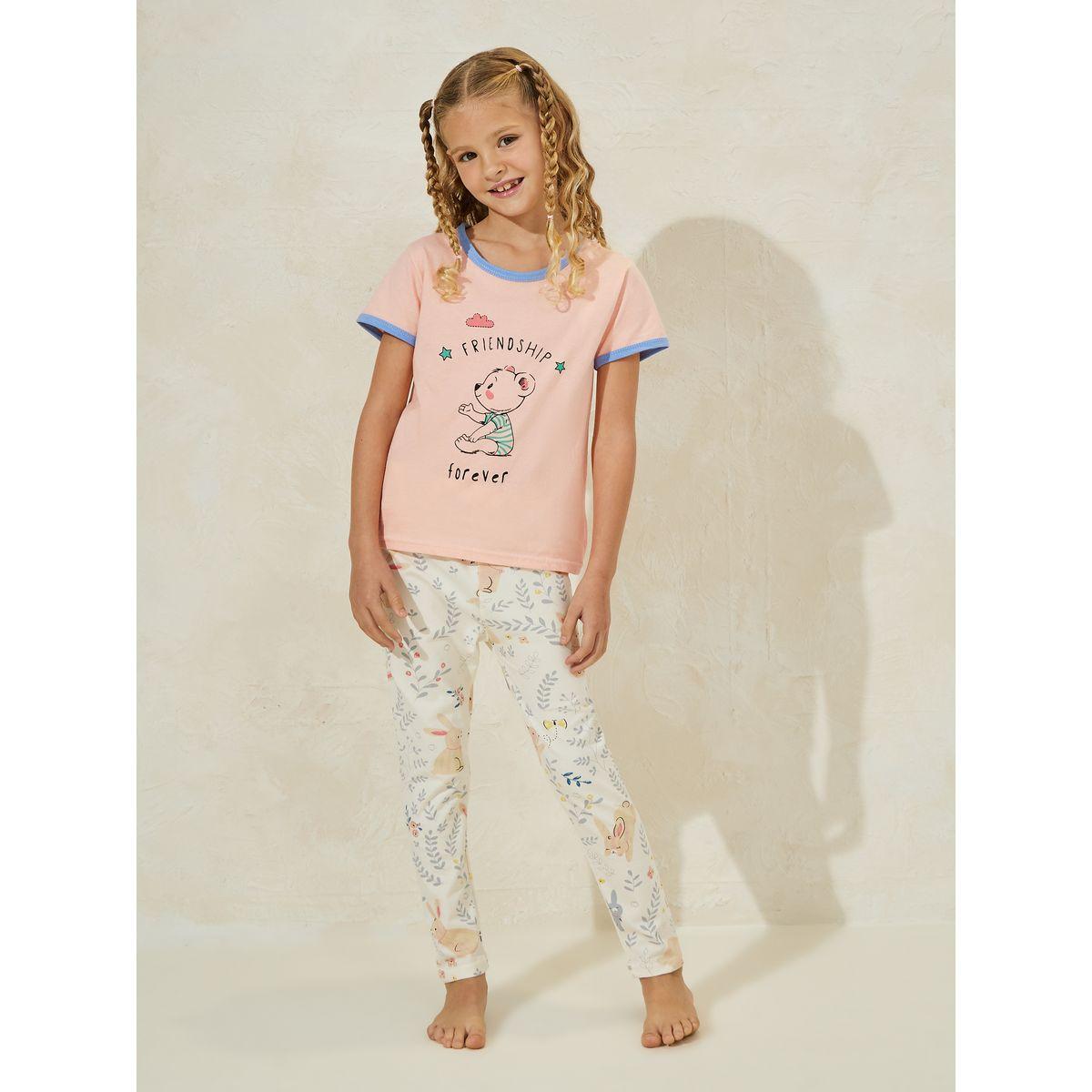 Styli Bear Graphic T-Shirt & Leggings Set-girls-clothing-nightwear-image-1