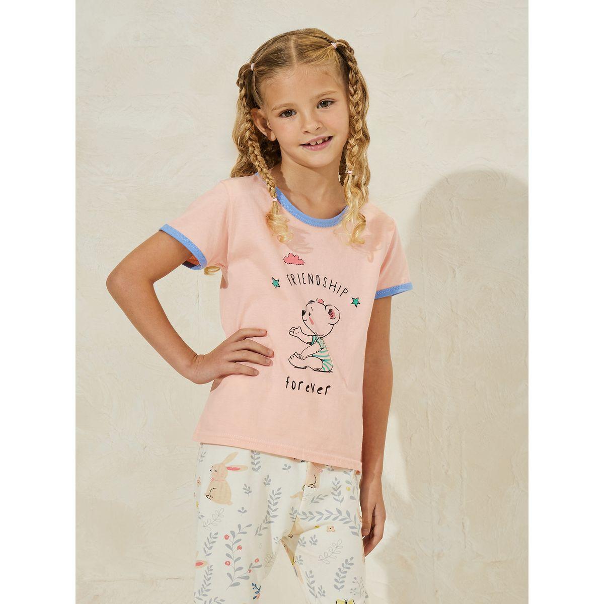 Styli Bear Graphic T-Shirt & Leggings Set-girls-clothing-nightwear-image-2