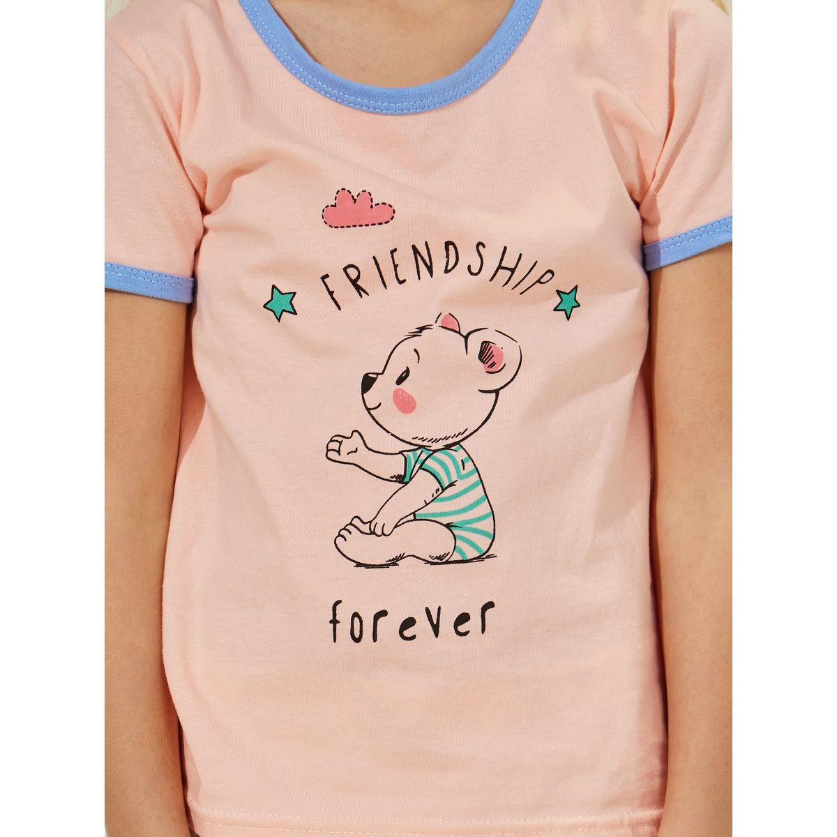 Styli Bear Graphic T-Shirt & Leggings Set-girls-clothing-nightwear-image-3