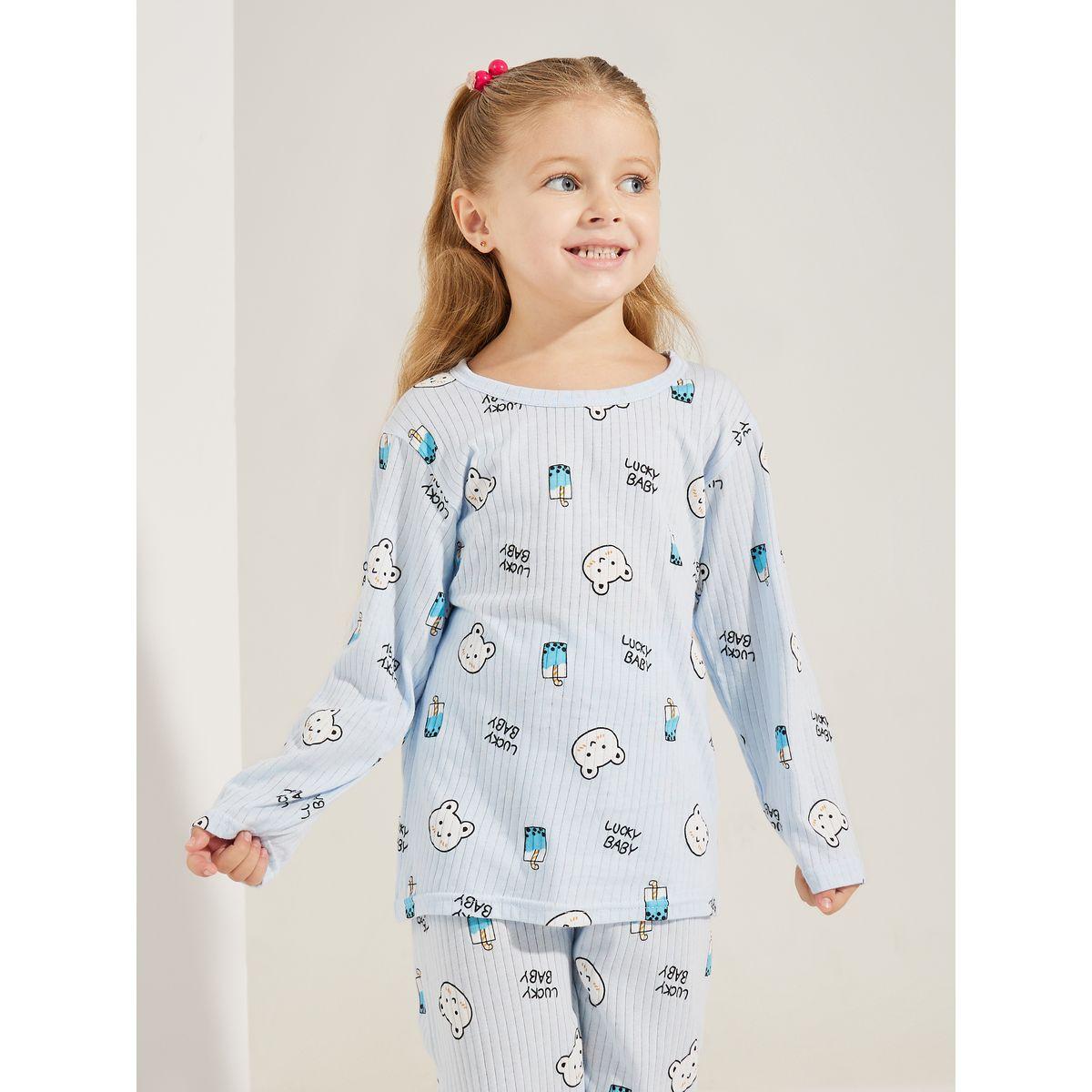 Styli Bear Graphic Print Knit T-Shirt & Pyjama Set-girls-clothing-nightwear-image-2