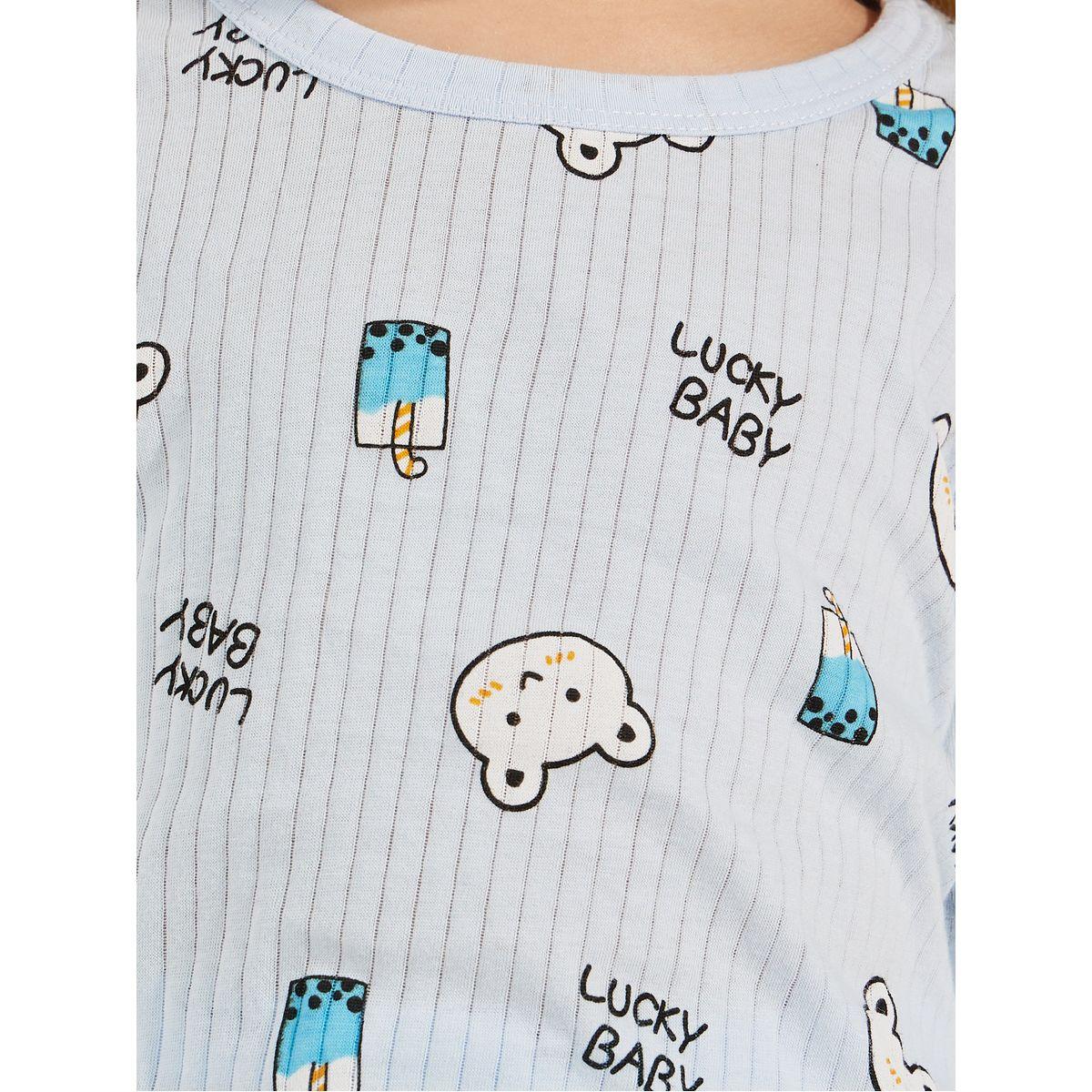 Styli Bear Graphic Print Knit T-Shirt & Pyjama Set-girls-clothing-nightwear-image-3