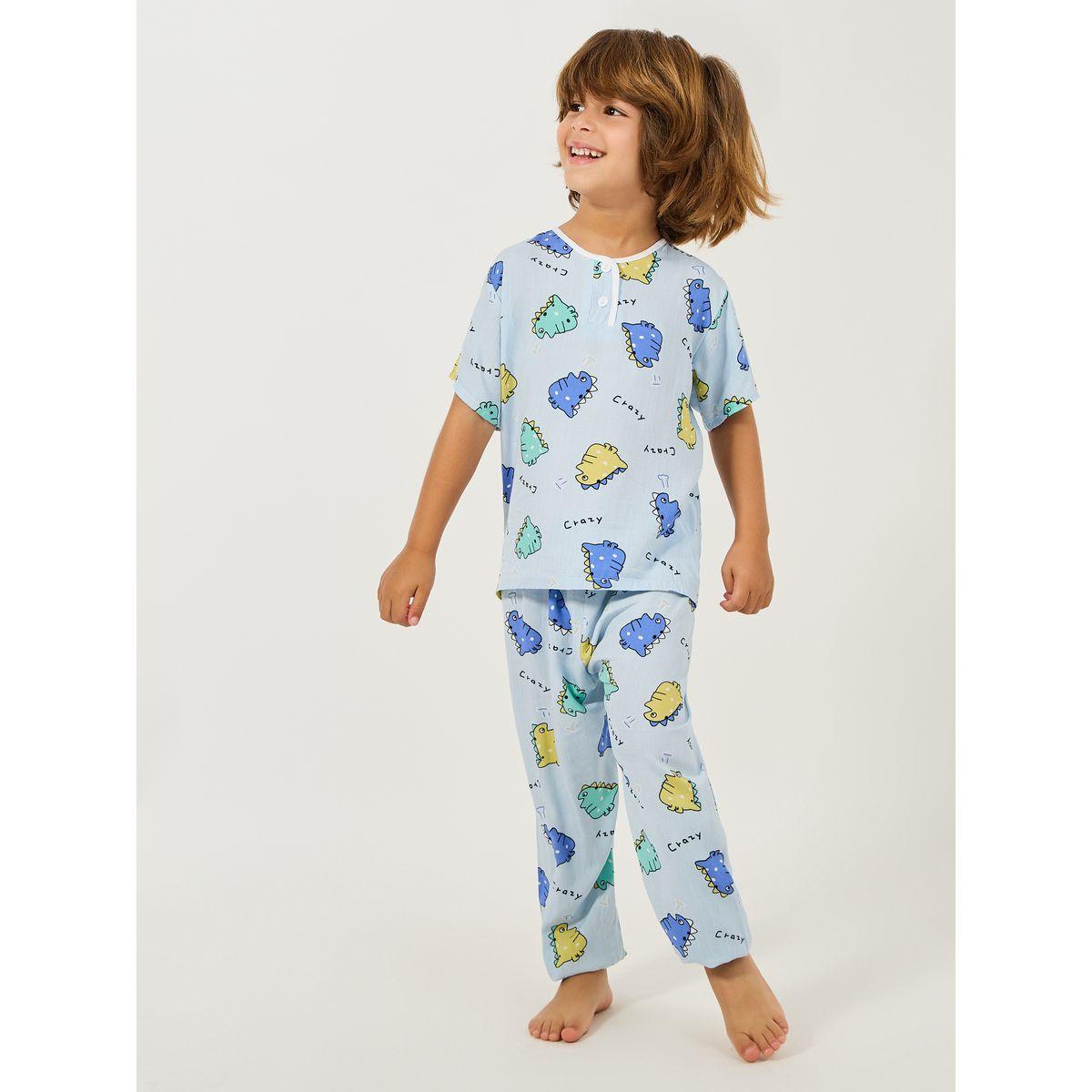 Styli Dino Print T-Shirt & Pyjama Set-boys-clothing-nightwear-image-1
