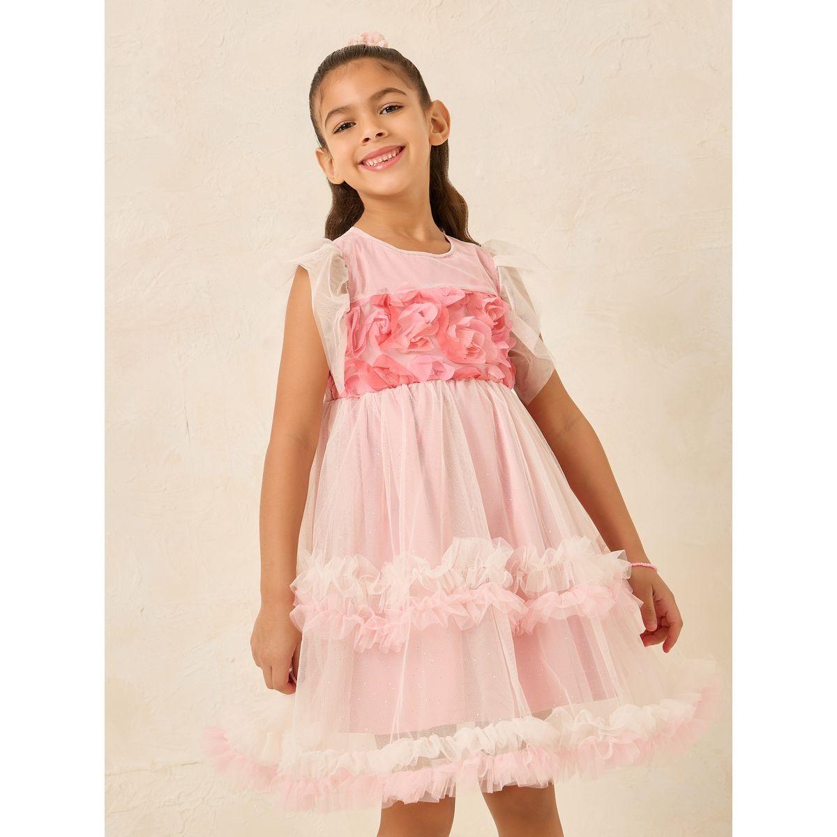 Styli Floral Applique Ruffle Hem Layer Mesh Dress-girls-clothing-dressesandjumpsuits-image-2