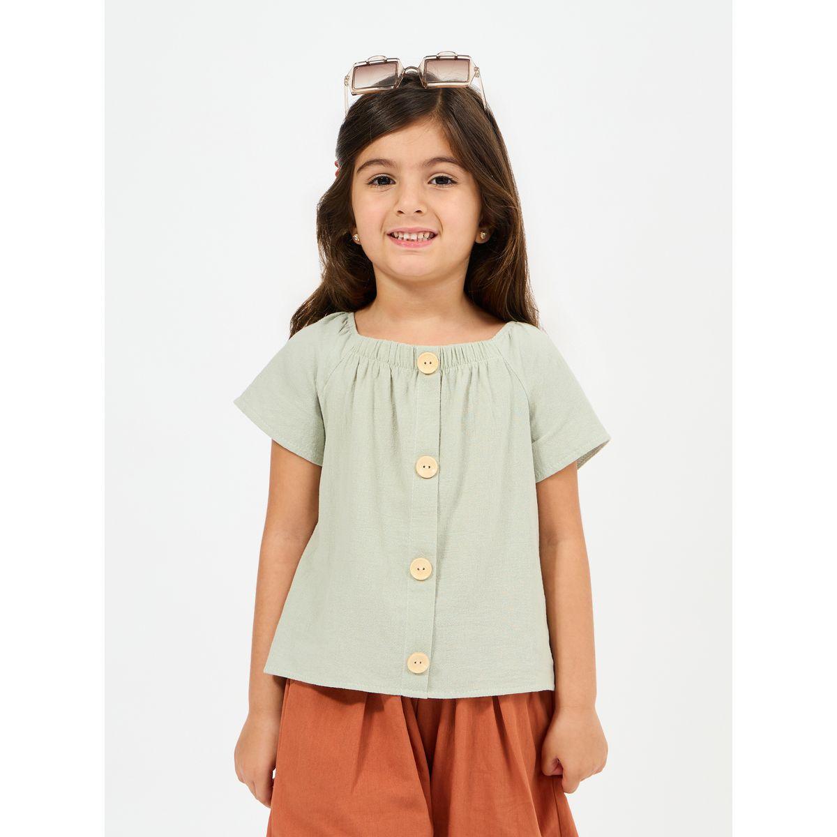 Styli Button Front Detail Solid Top-girls-clothing-blousesandshirts-image-1