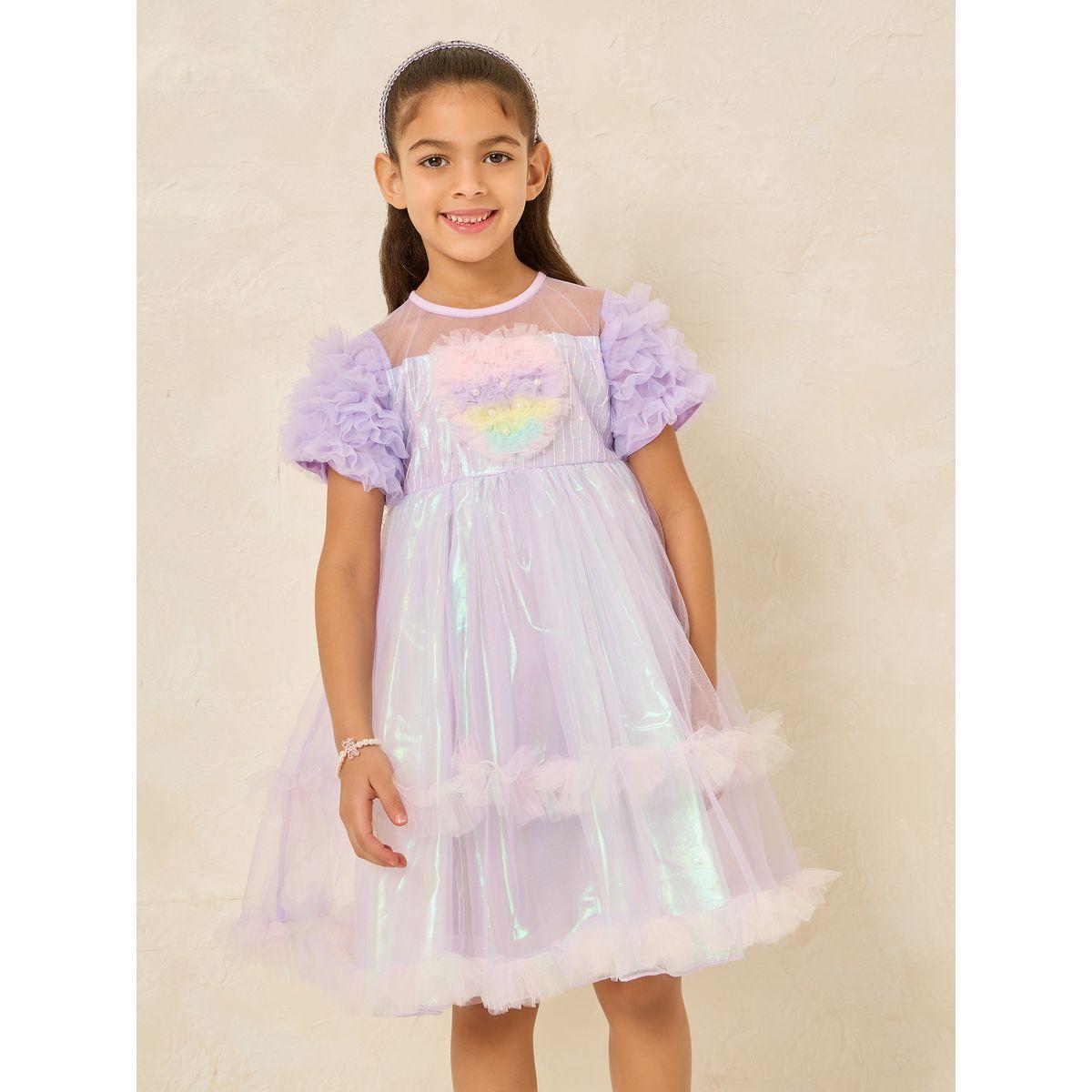 Styli Heart Applique Ruffle Hem Mesh Dress-girls-clothing-dressesandjumpsuits-image-2