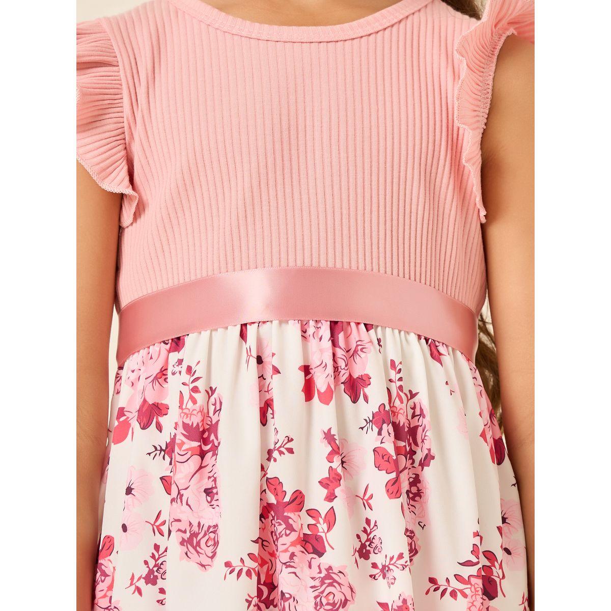Styli Ribbed Knit Printed Ruffle Hem Dress-girls-clothing-dressesandjumpsuits-image-3