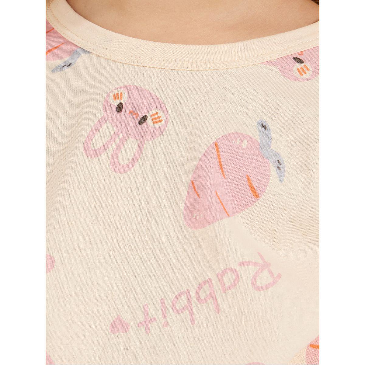 Styli Bunny Carrot Print T-Shirt & Shorts Set-girls-clothing-nightwear-image-4