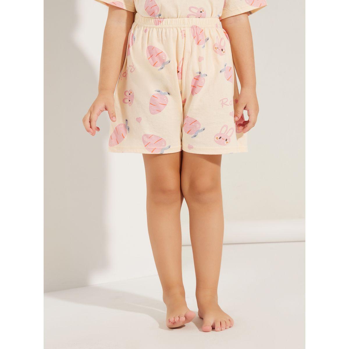 Styli Bunny Carrot Print T-Shirt & Shorts Set-girls-clothing-nightwear-image-5