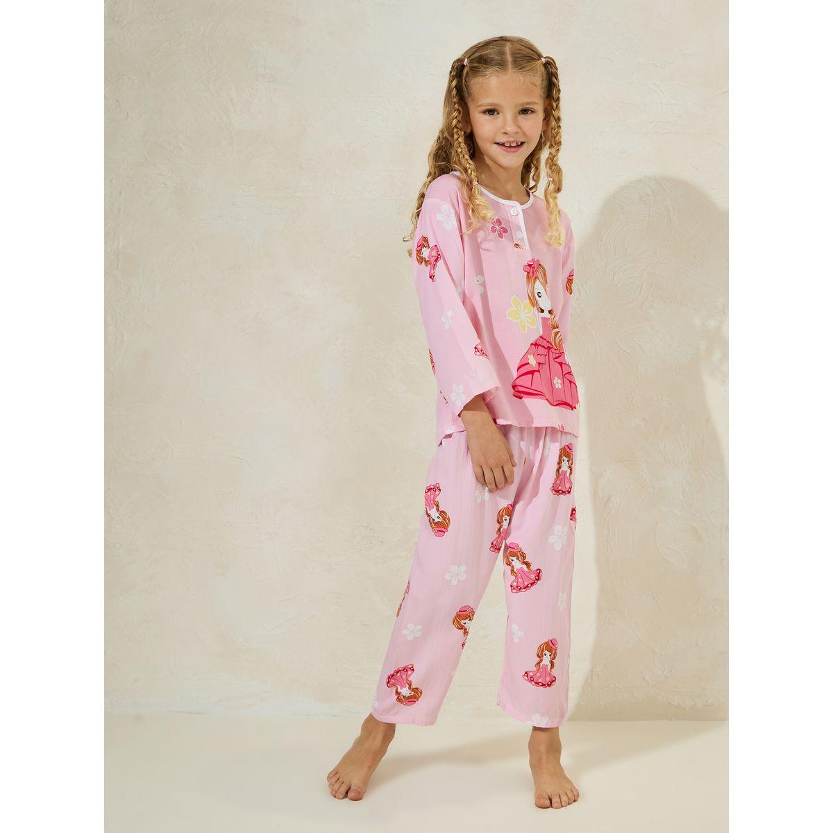 Styli Doll Print Long Sleeves T-Shirt & Pyjama Set-girls-clothing-nightwear-image-1