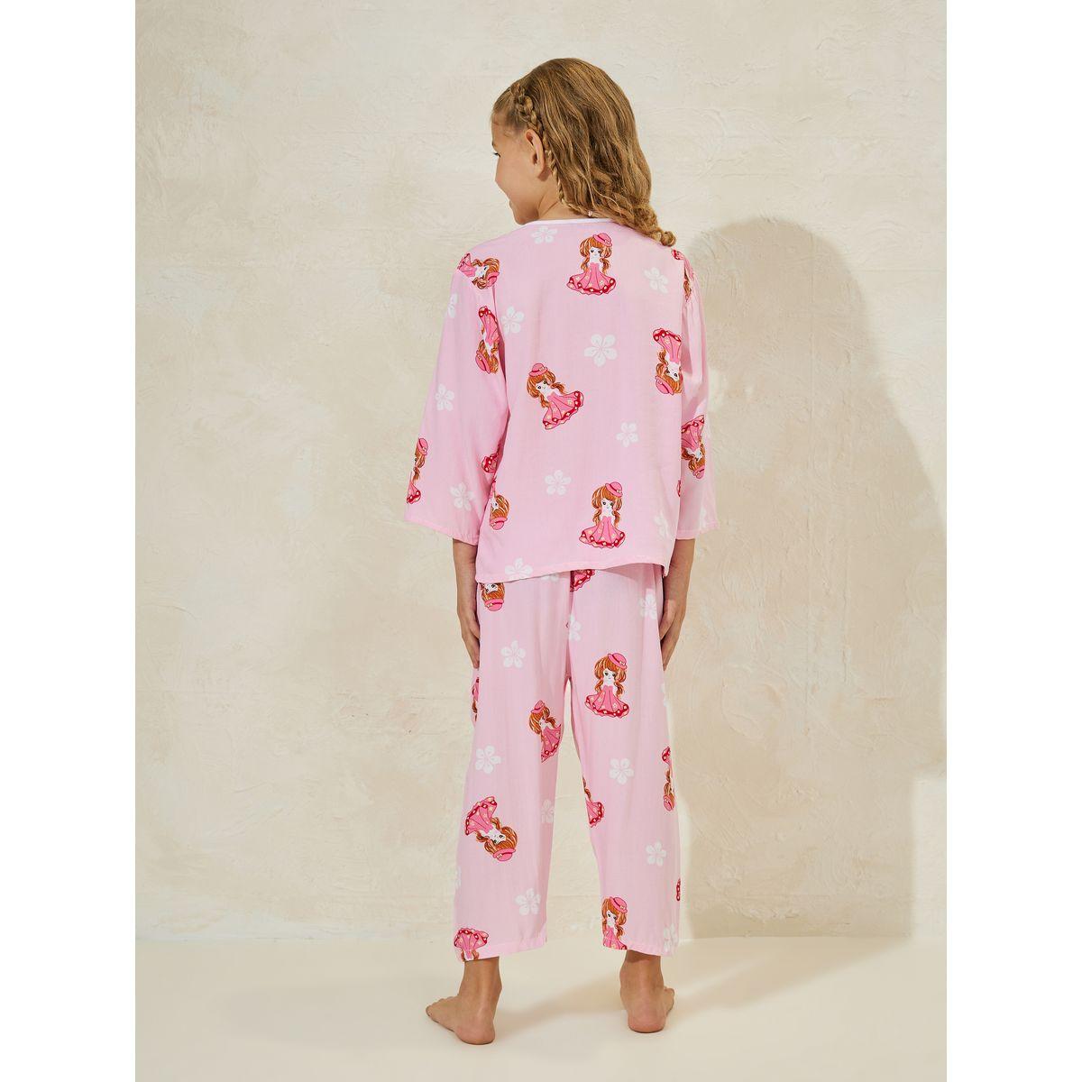 Styli Doll Print Long Sleeves T-Shirt & Pyjama Set-girls-clothing-nightwear-image-4