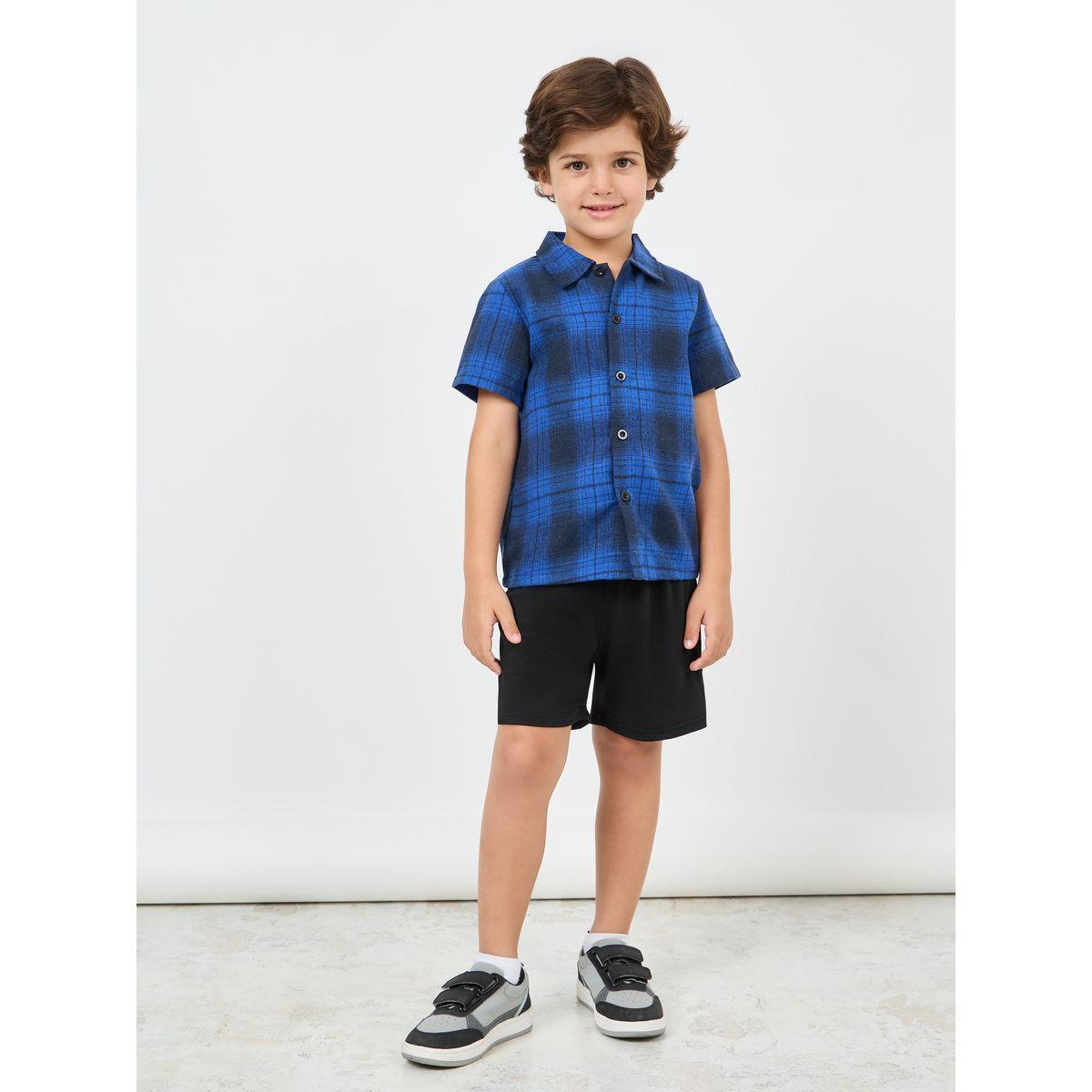 مجموعة من شورت سادة مع قميص بطبعة مربعات-boys-clothing-setsandcoords-image-1