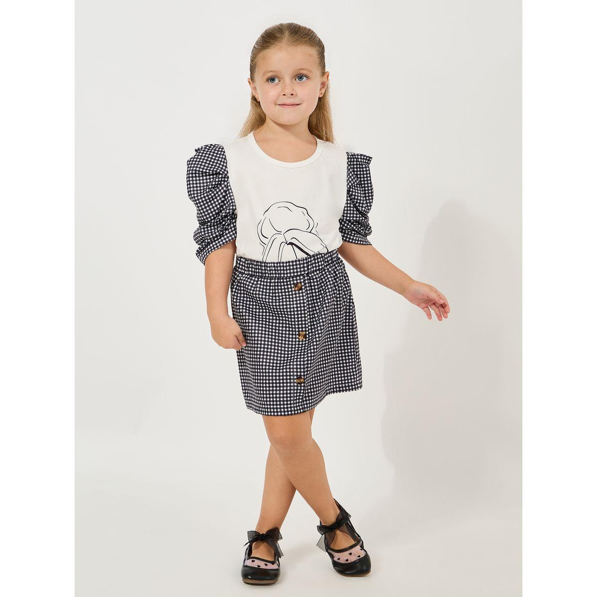 Styli Gingham Check Puff Sleeves Top & Skirt Set-girls-clothing-setsandcoords-image-2
