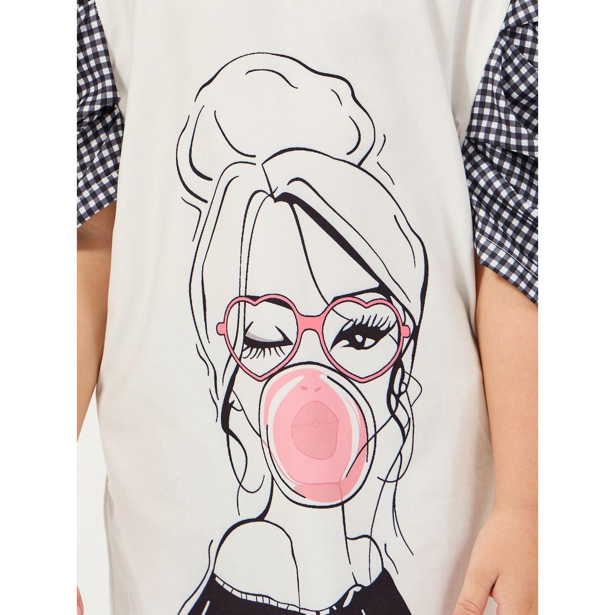 مجموعة من تنورة وبلوزة بطبعة مربعات واكمام منفوخة-girls-clothing-setsandcoords-image-3