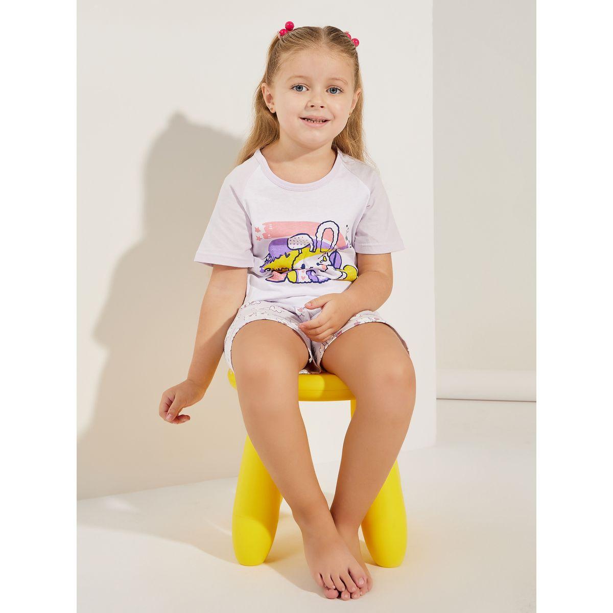 Styli Bunny Cute Print T-Shirt & Shorts Set-girls-clothing-nightwear-image-1