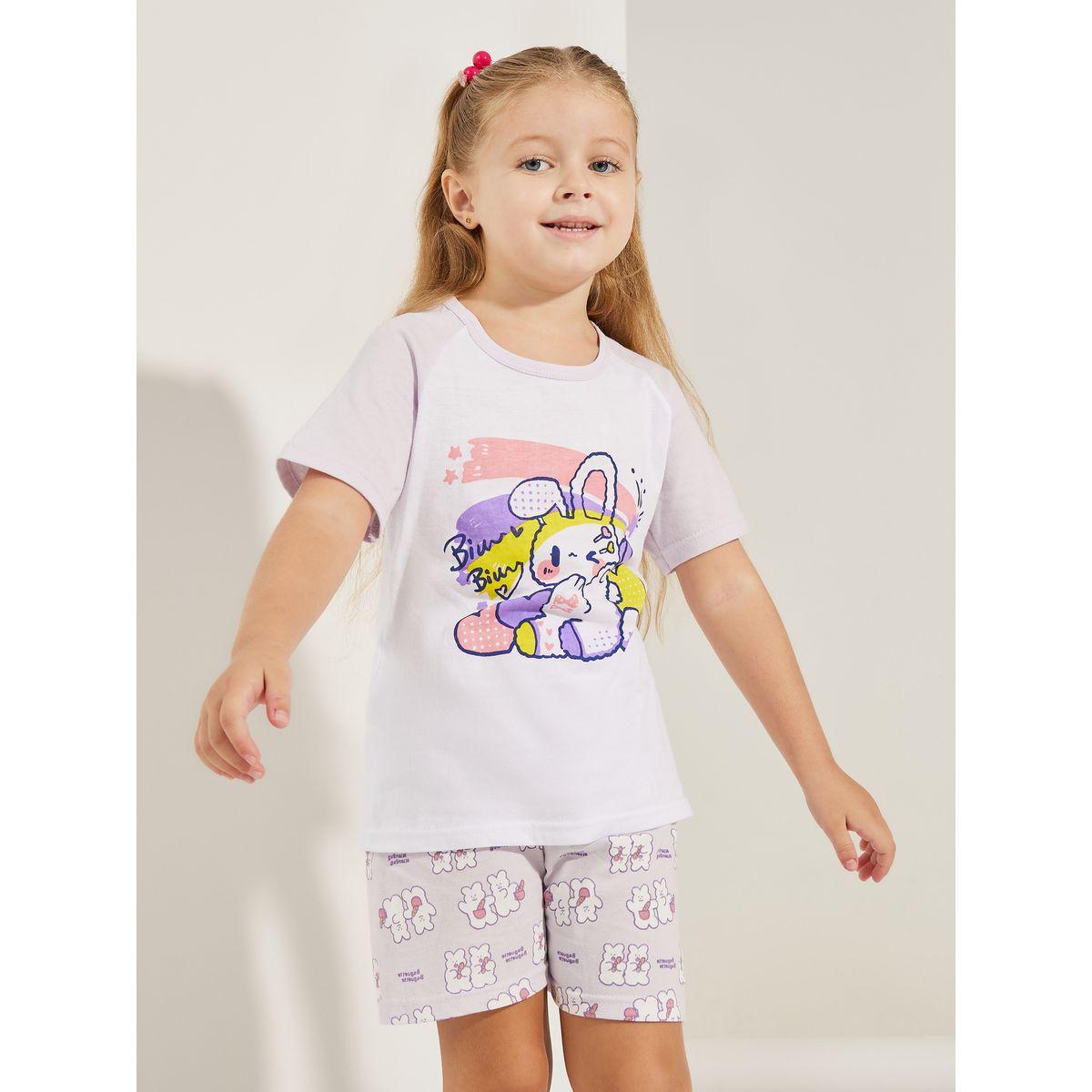 Styli Bunny Cute Print T-Shirt & Shorts Set-girls-clothing-nightwear-image-3