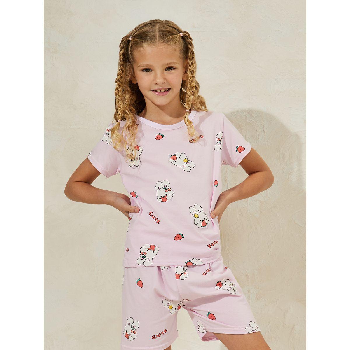 مجموعة من شورت وتيشيرت بطبعة باني-girls-clothing-nightwear-image-2