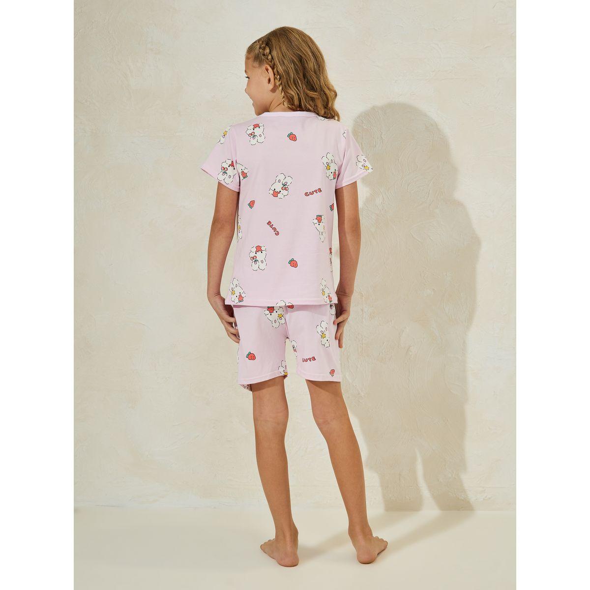 مجموعة من شورت وتيشيرت بطبعة باني-girls-clothing-nightwear-image-4